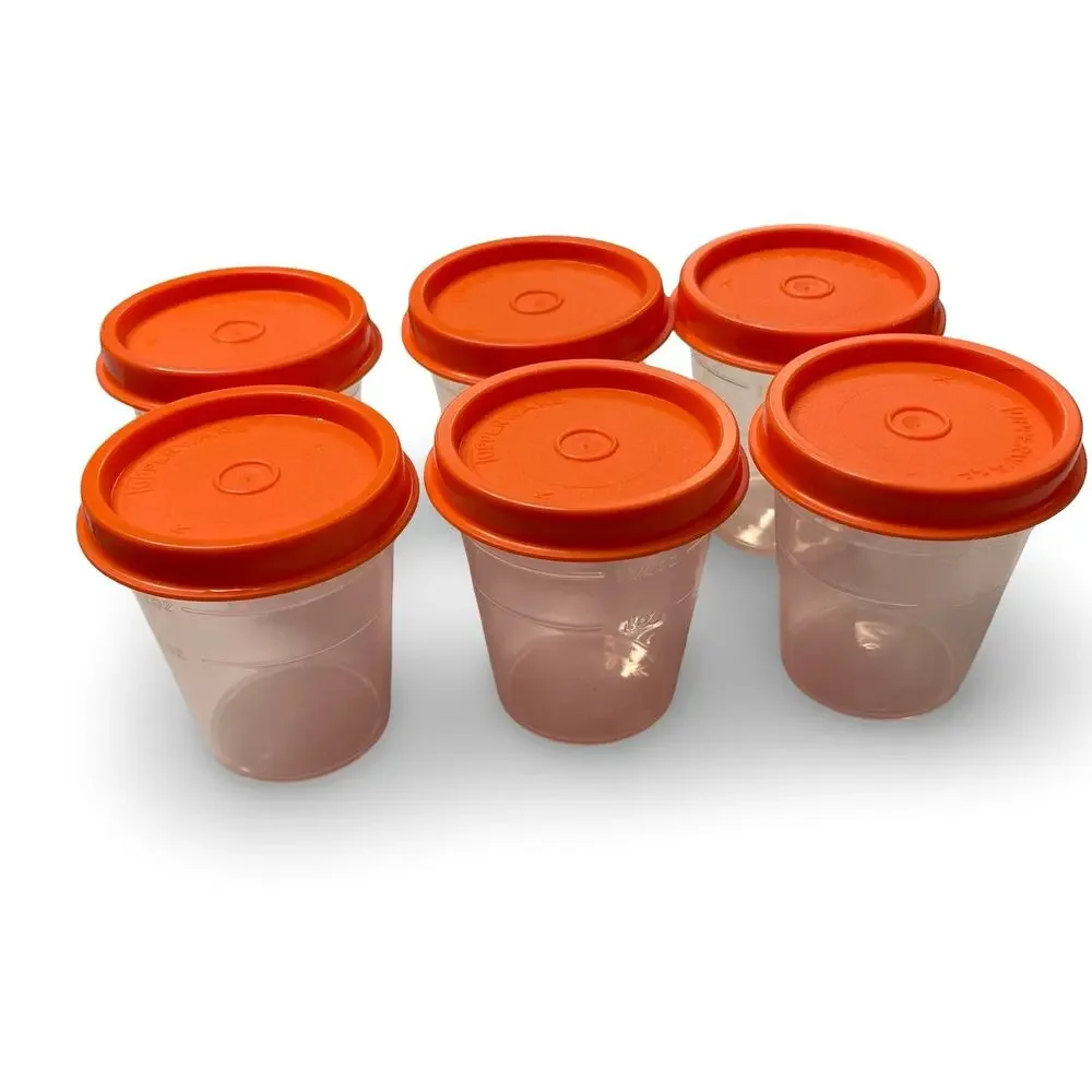 Vintage Tupperware Midgets Containers Set of 6 Orange Lids Seals 4789A 201 USA